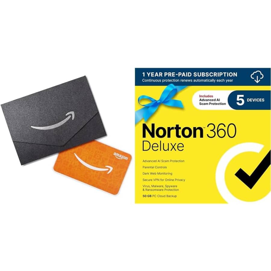 Norton 360 Deluxe Antivirus for 5 Devices w/ $10 Amazon GC: $19.99