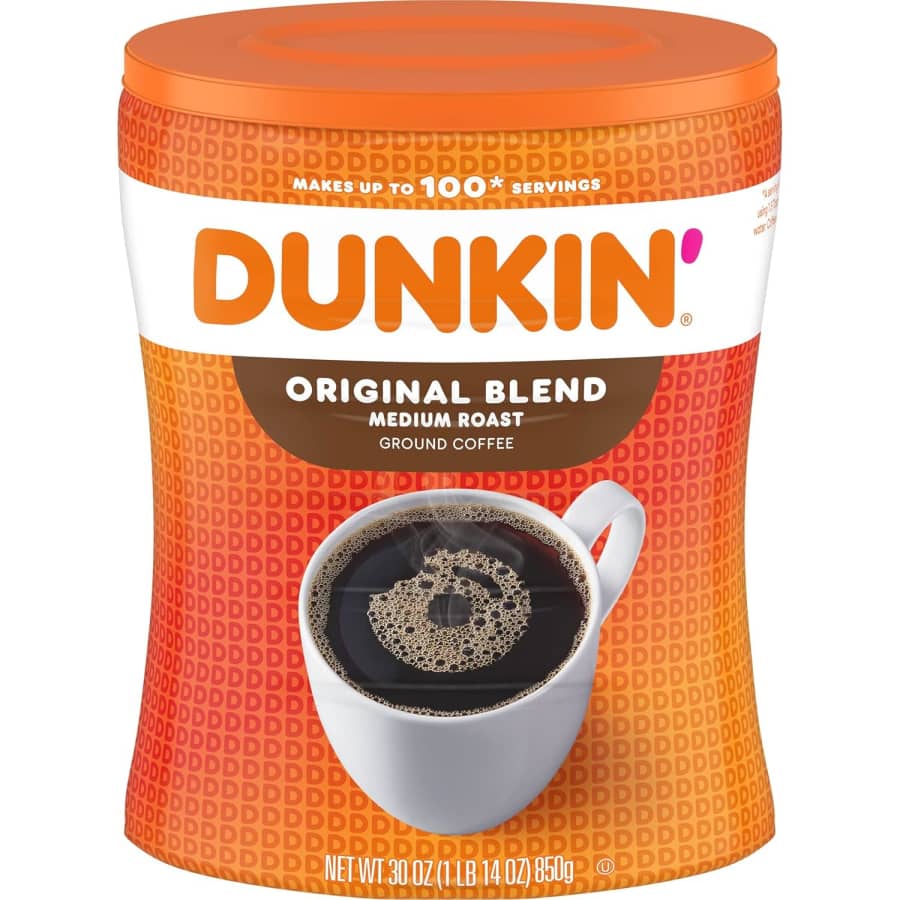 Dunkin' Original Blend Medium Roast Ground Coffee 30-oz. Tub: $11 via Sub & Save Dunkin' Original Blend Medium Roast Ground Coffee 30-oz. Tub: $11 via Sub & Save