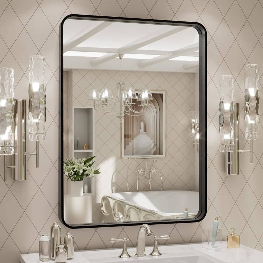 LOAAO 24" x 32" Metal Framed Bathroom Mirror: $54 LOAAO 24" x 32" Metal Framed Bathroom Mirror: $54