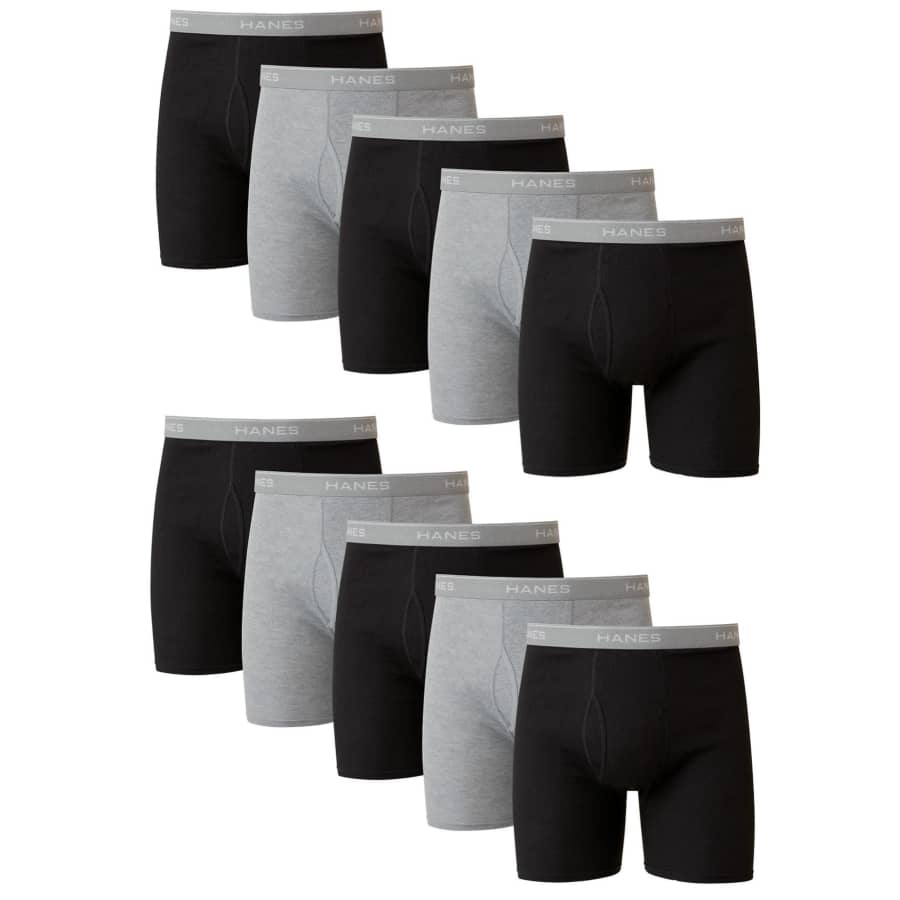 Hanes Men's 100% Cotton Boxer Briefs 10-Pack: $24 Hanes Men's 100% Cotton Boxer Briefs 10-Pack: $24