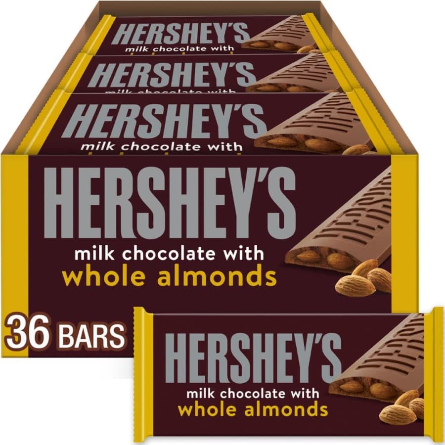 Hershey's 36-Count 1.45-oz Milk Chocolate with Almonds: $23 Hershey's 36-Count 1.45-oz Milk Chocolate with Almonds: $23