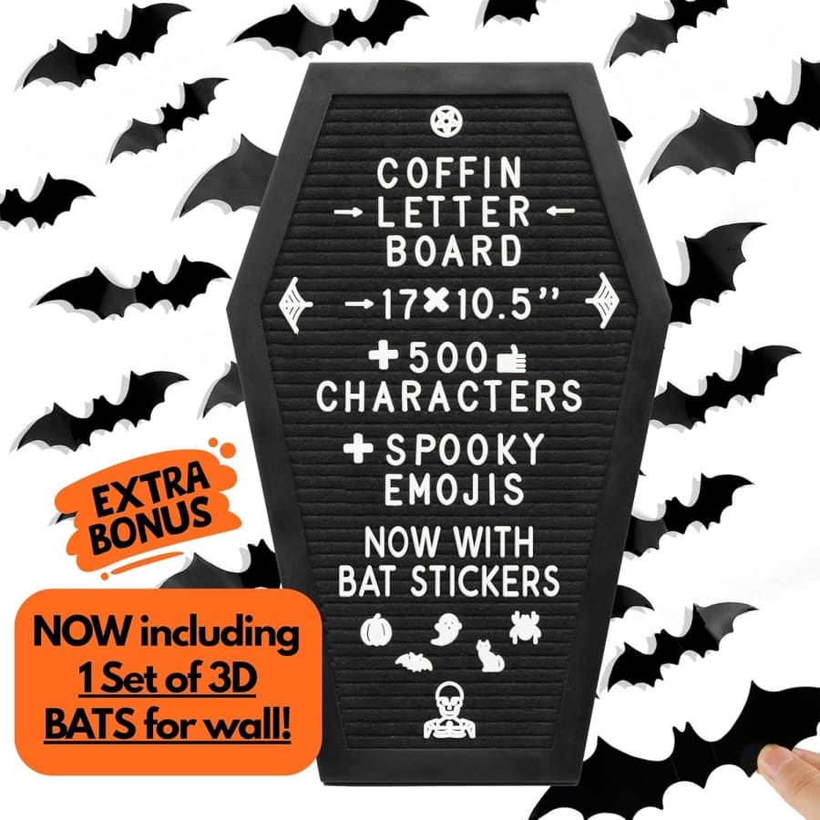 Coffin Letter Board and 3D Bat Stickers: $27 Coffin Letter Board and 3D Bat Stickers: $27