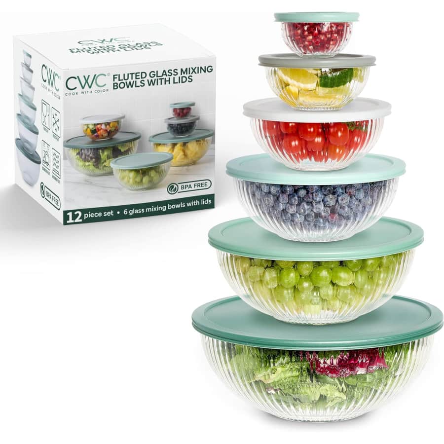 Cook With Color Fluted Glass Mixing Bowl 12-Piece Set: $24.99 Cook With Color Fluted Glass Mixing Bowl 12-Piece Set: $24.99