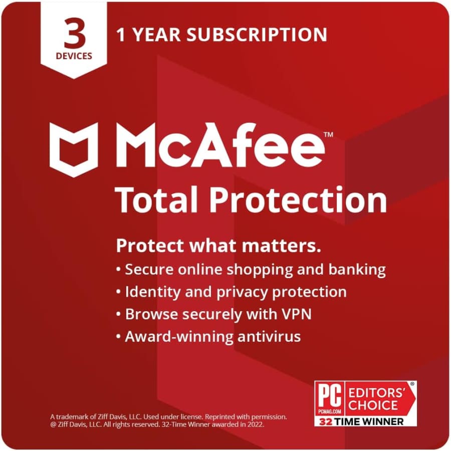 McAfee Total Protection 3-Device 1-Year Software Subscription: $25 McAfee Total Protection 3-Device 1-Year Software Subscription: $25