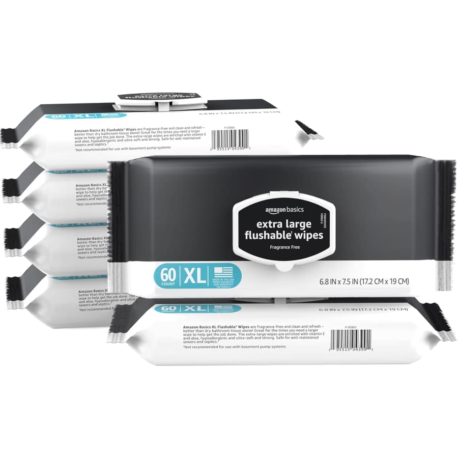 Amazon Basics 360-Count Extra Large Flushable Wipes 6-Pack: $15 w/ Subscribe & Save