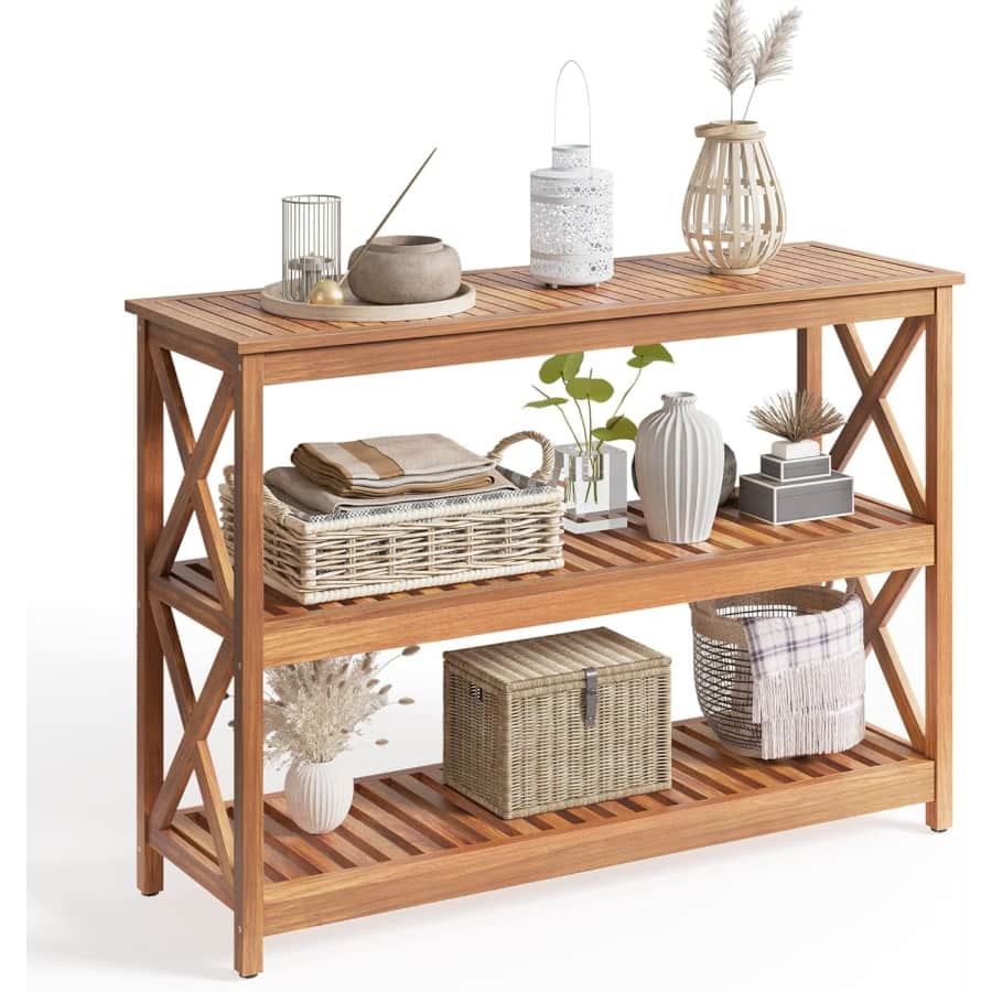 3-Tier Outdoor Acacia Wood Console Table: $103 3-Tier Outdoor Acacia Wood Console Table: $103