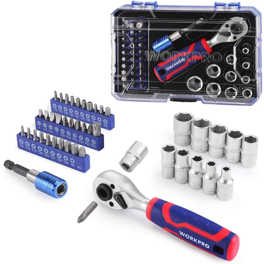 WorkPro 42-Piece 1/4" Dr. Ratchet Socket Bit Set: $12.99 WorkPro 42-Piece 1/4" Dr. Ratchet Socket Bit Set: $12.99