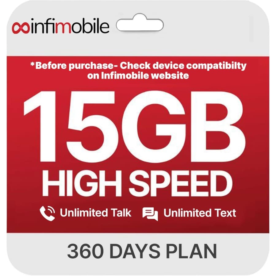Infimobile 12-Month Verizon Prepaid Plan + 15GB Monthly Data with SIM Card: $112 Infimobile 12-Month Verizon Prepaid Plan + 15GB Monthly Data with SIM Card: $112