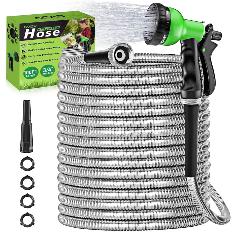 GVDV 3/4" x 100-Foot Metal Water Hose: $44 GVDV 3/4" x 100-Foot Metal Water Hose: $44
