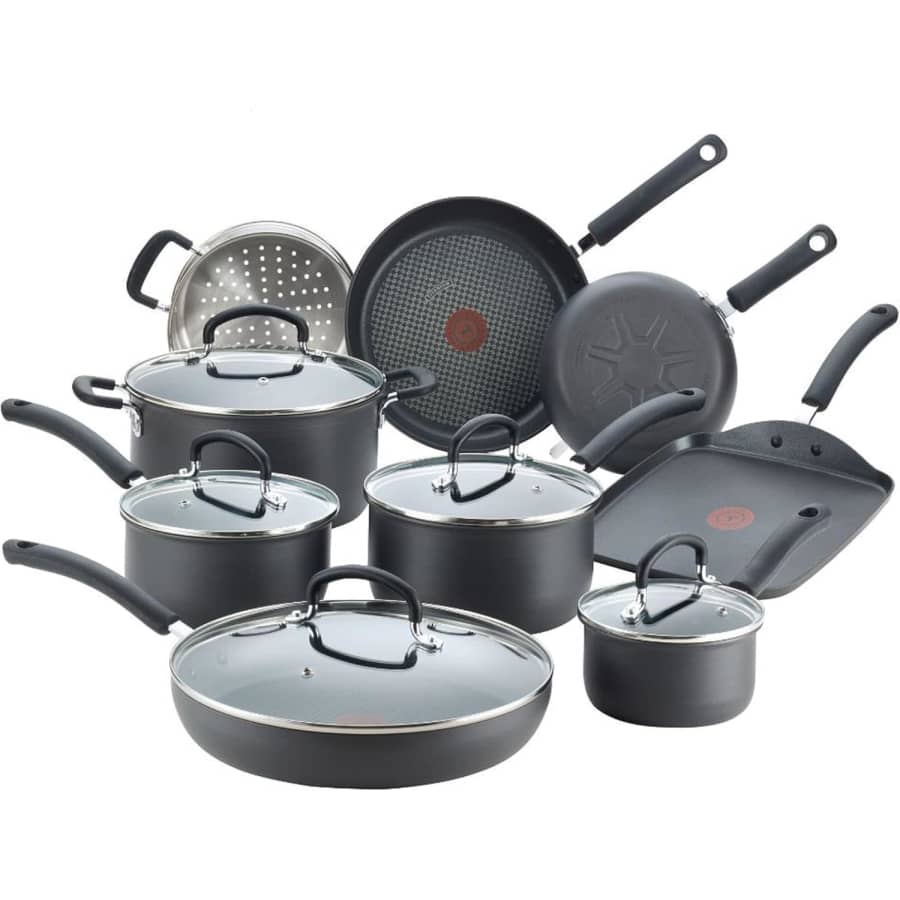 T-fal 14-Piece Ultimate Hard Anodized Nonstick Cookware Set: $130 T-fal 14-Piece Ultimate Hard Anodized Nonstick Cookware Set: $130