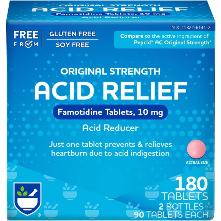 Rite Aid Acid Reducer Famotidine 10mg Tablet 180-Count: $5 Rite Aid Acid Reducer Famotidine 10mg Tablet 180-Count: $5