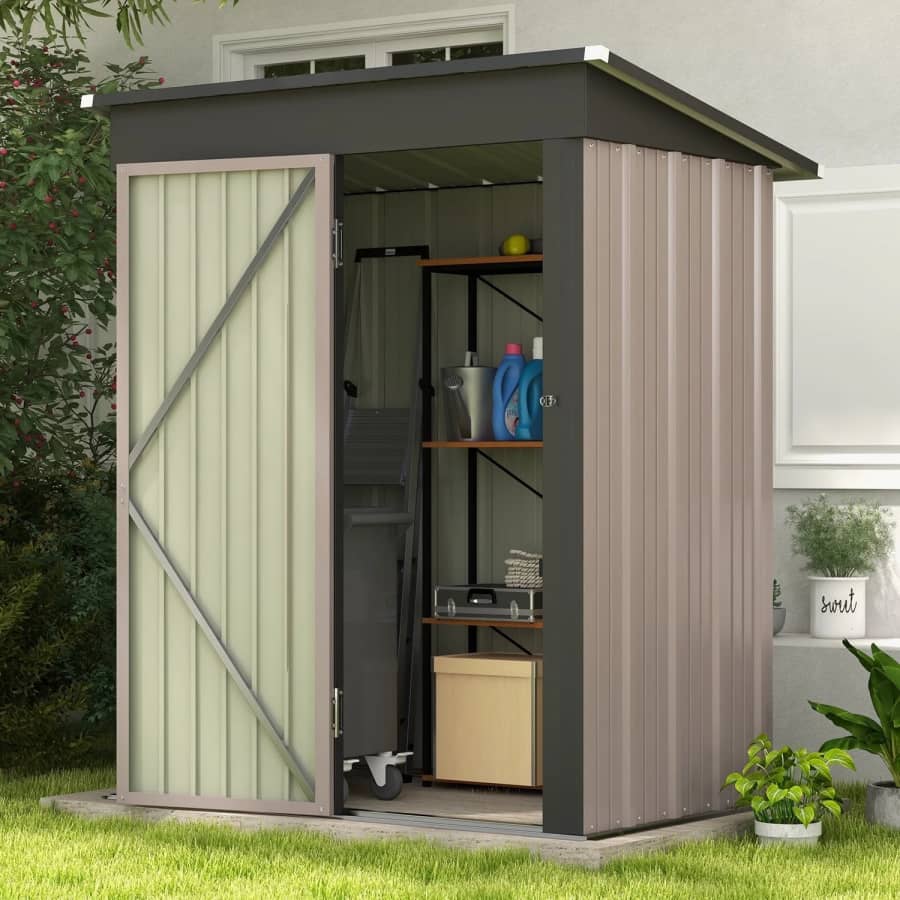 5 x 3 ft. Metal Storage Shed w/ Sloped Roof & Lockable Door: $114