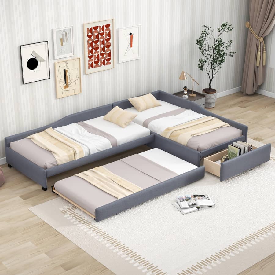 Euroco L-Shaped Daybed w/ Trundle & Storage: $248.88