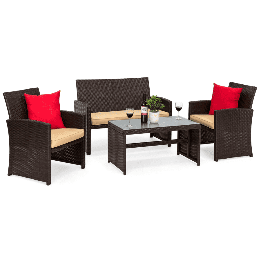 Best Choice Products 4-Piece Outdoor Wicker Patio Conversation Furniture Set: $200