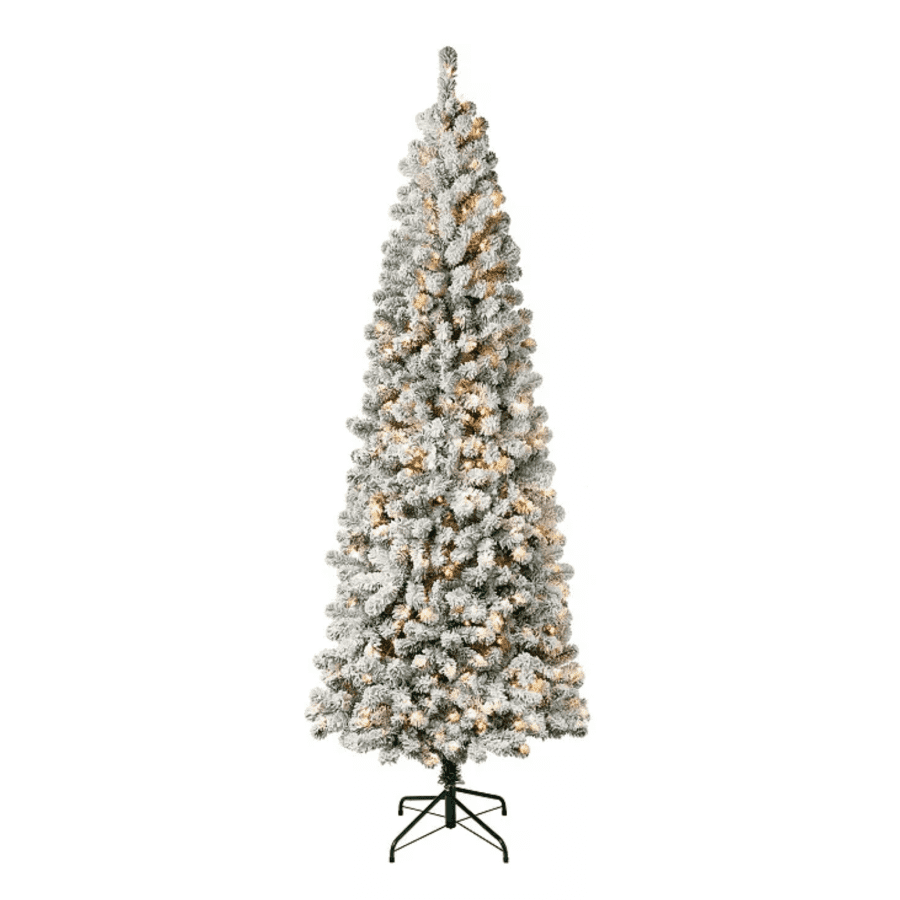 National Tree Company First Traditions 7.5ft Acacia Medium Flocked Tree with Clear Lights: $90