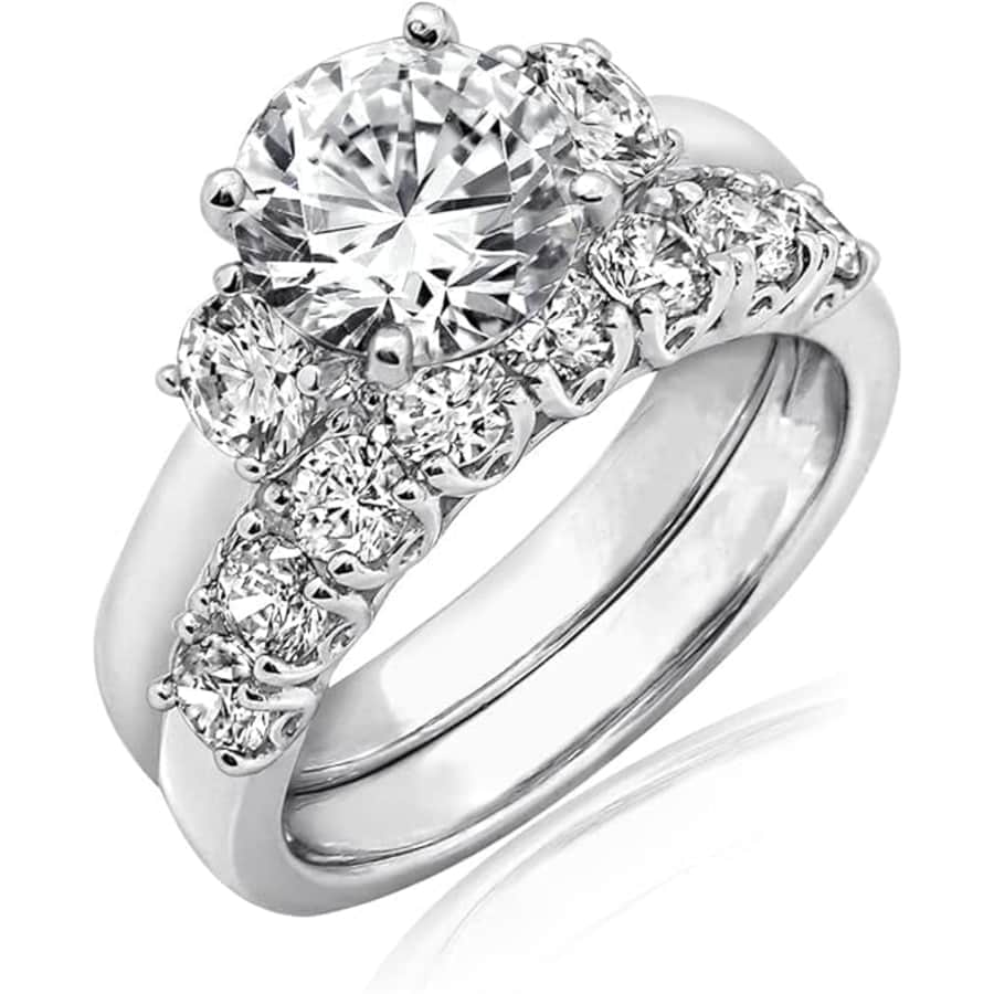 Amazon Essentials Sterling Silver Cubic Zirconia 3-Stone Ring: $23