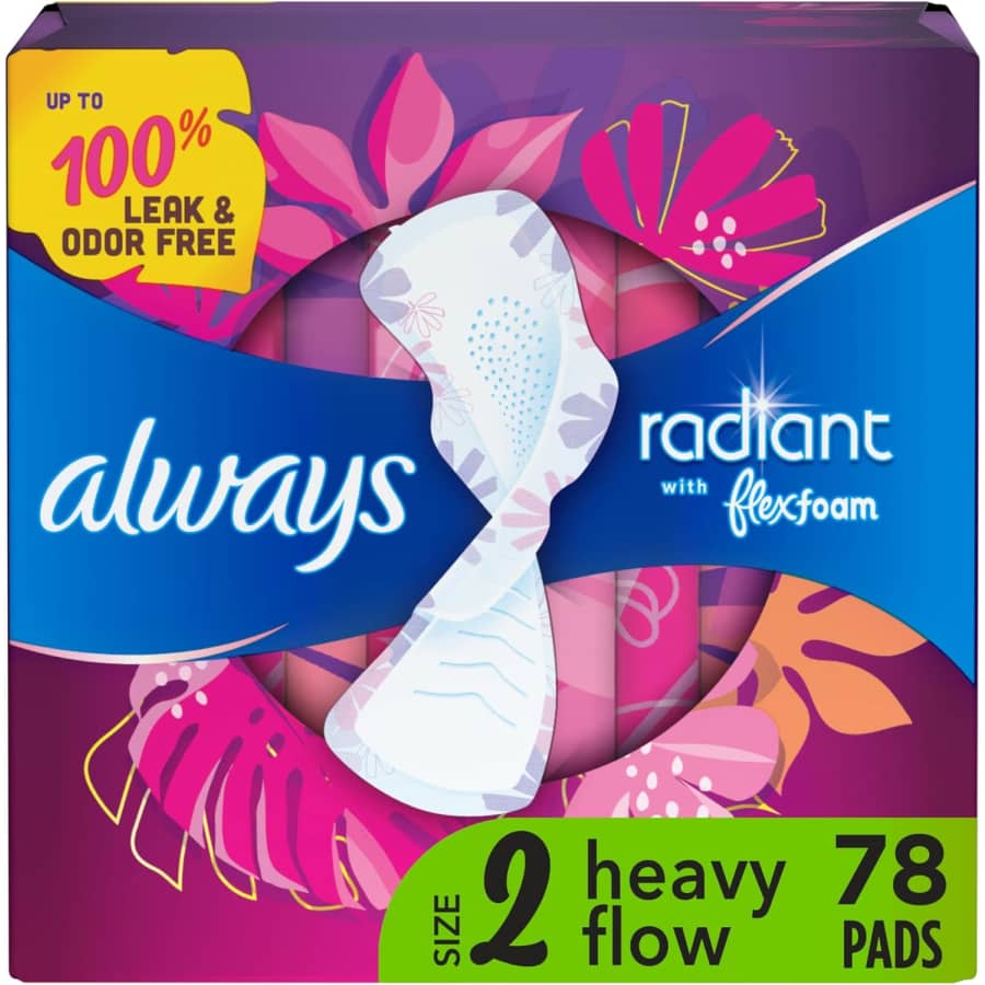Always Radiant Size 2 Heavy Flow Feminine Pads 78-Pack: $15.90 via Sub & Save