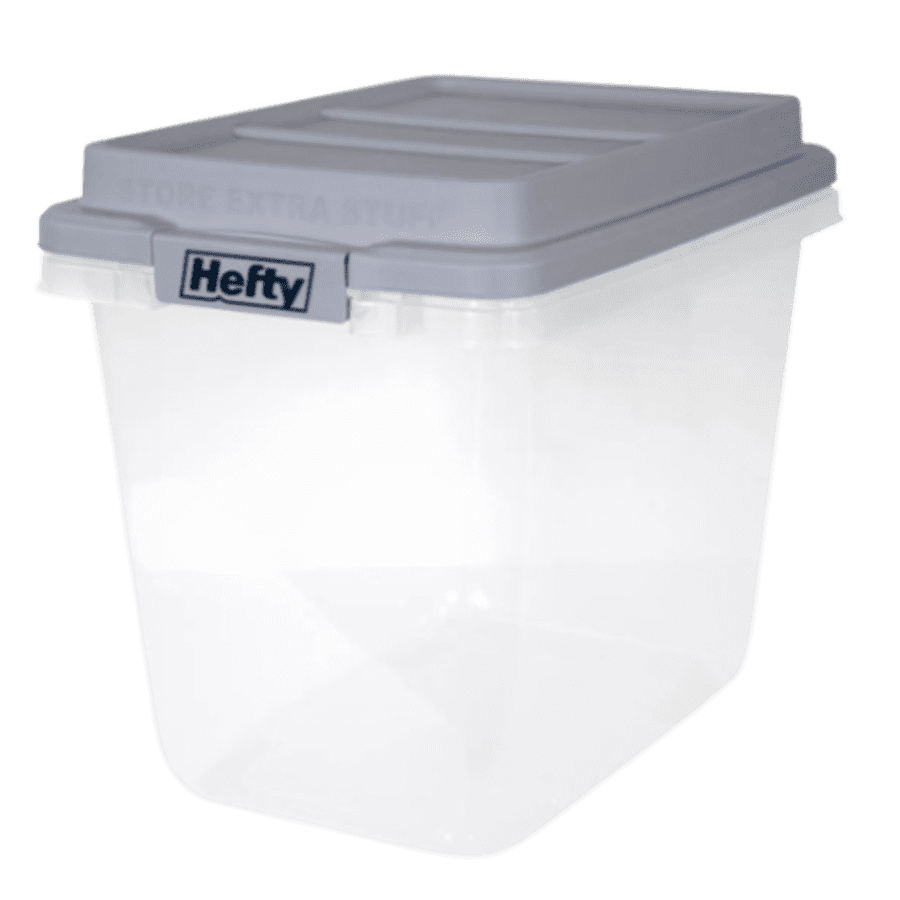 Hefty 32-Quart Slim Clear Plastic Storage Bin with HI-RISE Stackable Lid: $7.99