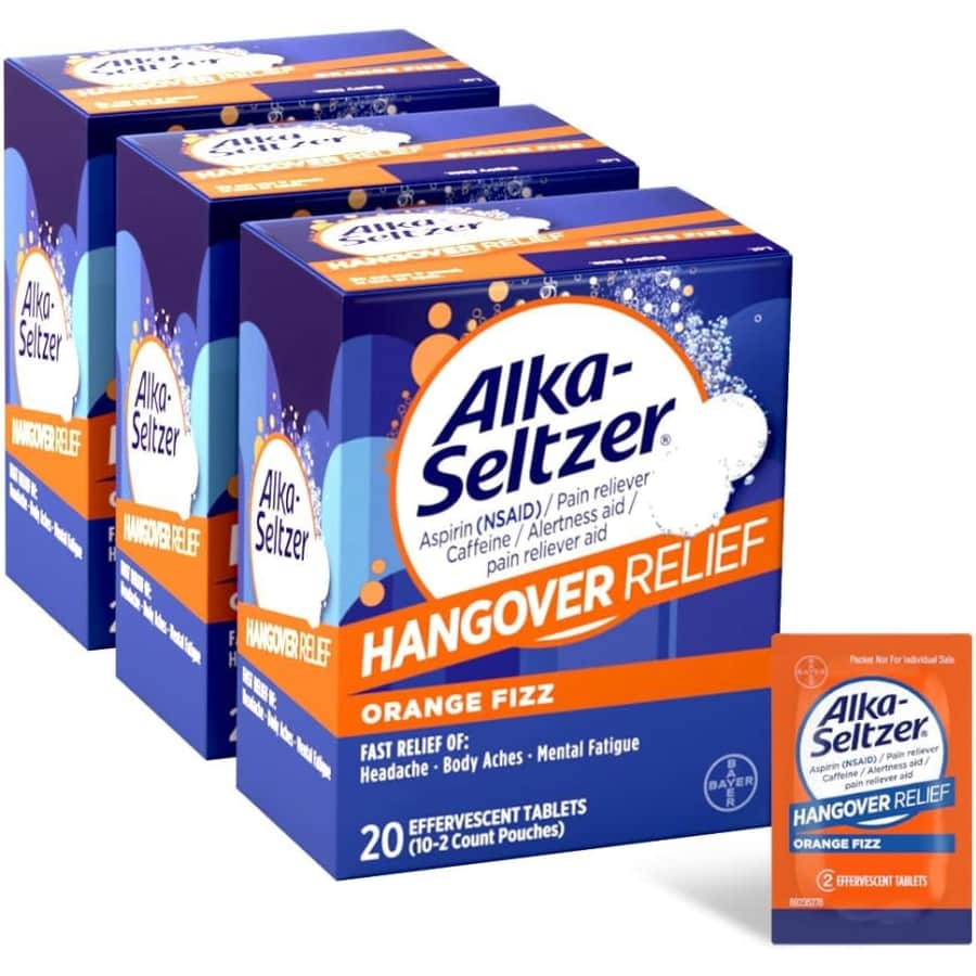 Alka-Seltzer Hangover Relief 20-Count Tablet 3-Pack: $12 via Sub & Save Alka-Seltzer Hangover Relief 20-Count Tablet 3-Pack: $12 via Sub & Save