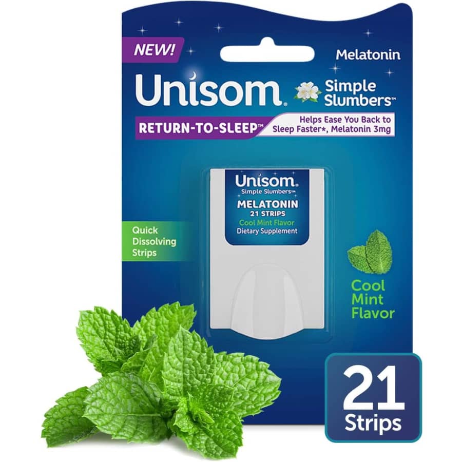 Unisom Simple Slumbers Return-to-Sleep Melatonin 3mg Dissolving Strips 21-Pack: $5.97 via Sub & Save Unisom Simple Slumbers Return-to-Sleep Melatonin 3mg Dissolving Strips 21-Pack: $5.97 via Sub & Save