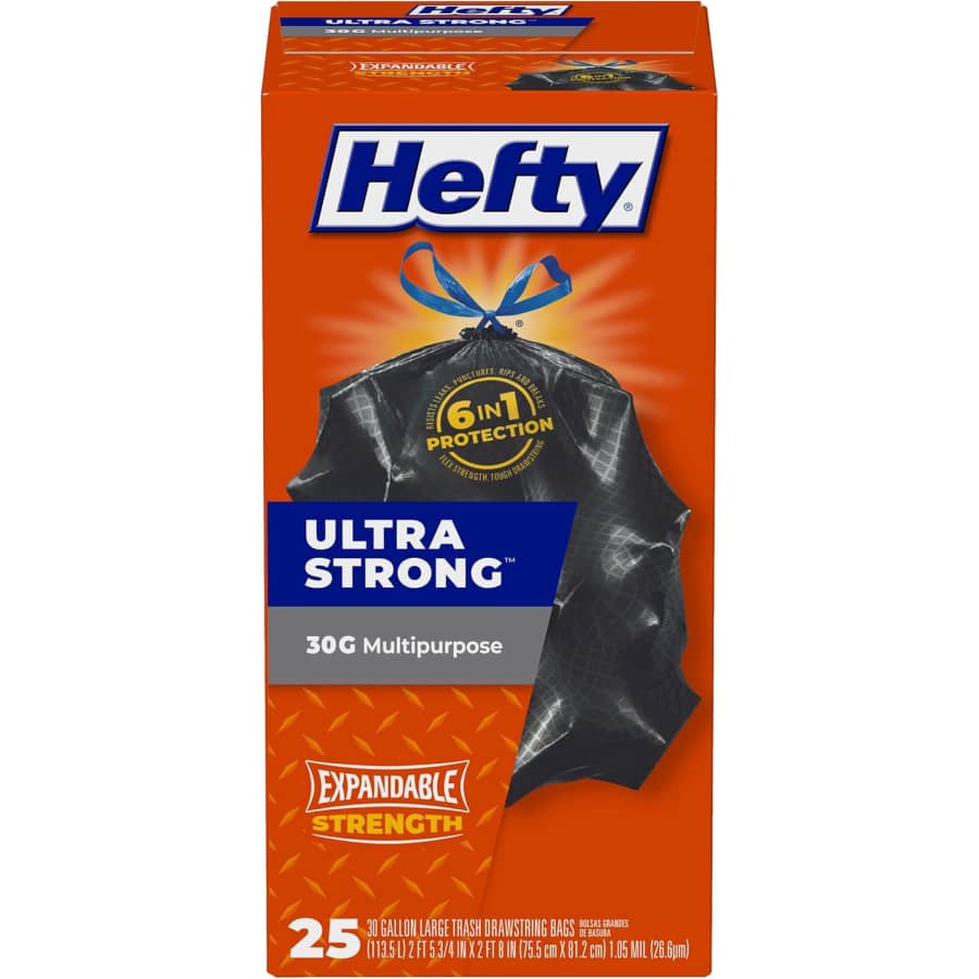 Hefty Ultra Strong 25-Count 30-Gallon Multipurpose Trash Bags: $7.90