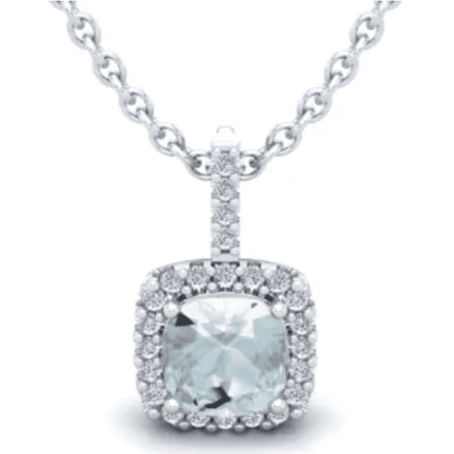 1-tcw. Cushion Cut Aquamarine and Halo Diamond Necklace: $398 w/ $25 SuperJeweler Gift Card 1-tcw. Cushion Cut Aquamarine and Halo Diamond Necklace: $398 w/ $25 SuperJeweler Gift Card