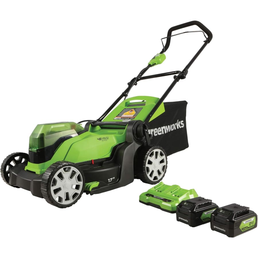 Greenworks 48V (2 x 24V) 17" Cordless Push Lawn Mower w/ Two 4.0Ah Batteries and Charger: $204