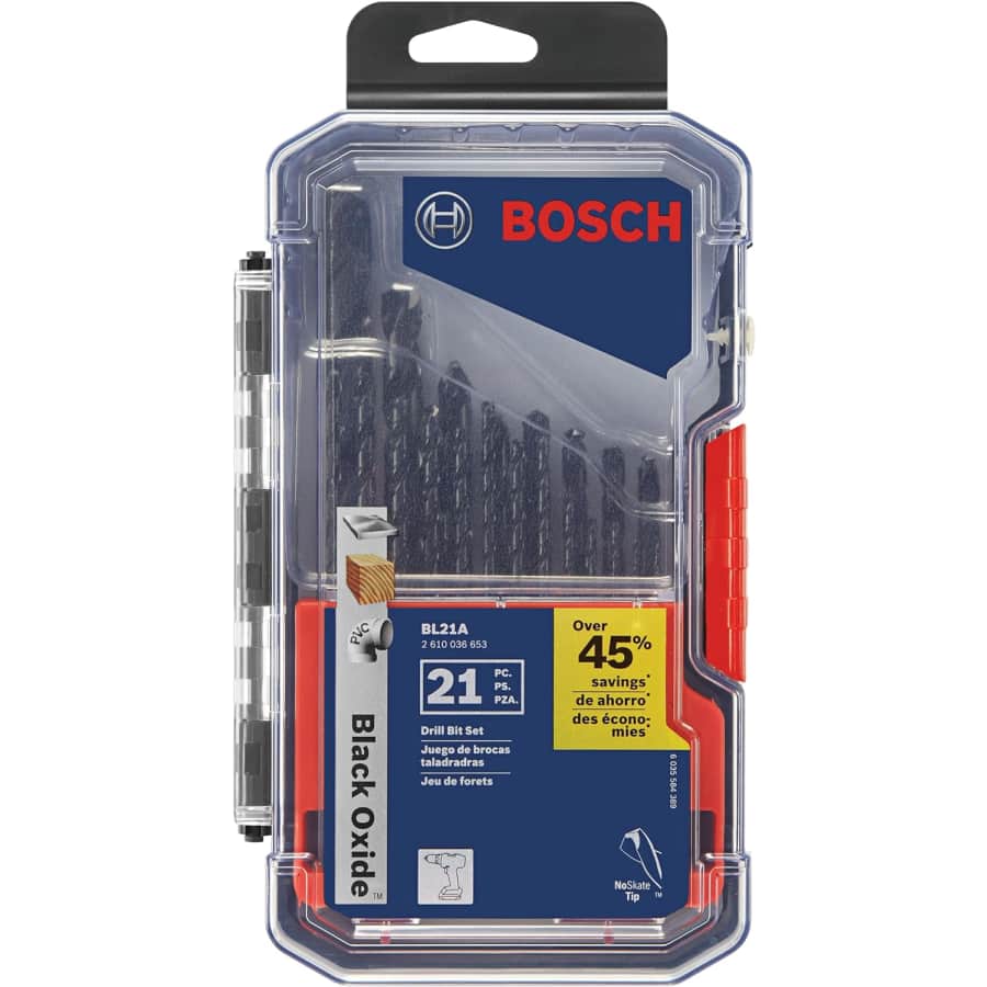 Bosch 21-Piece Assorted Black-Oxide Metal Drill Bits: $28 Bosch 21-Piece Assorted Black-Oxide Metal Drill Bits: $28