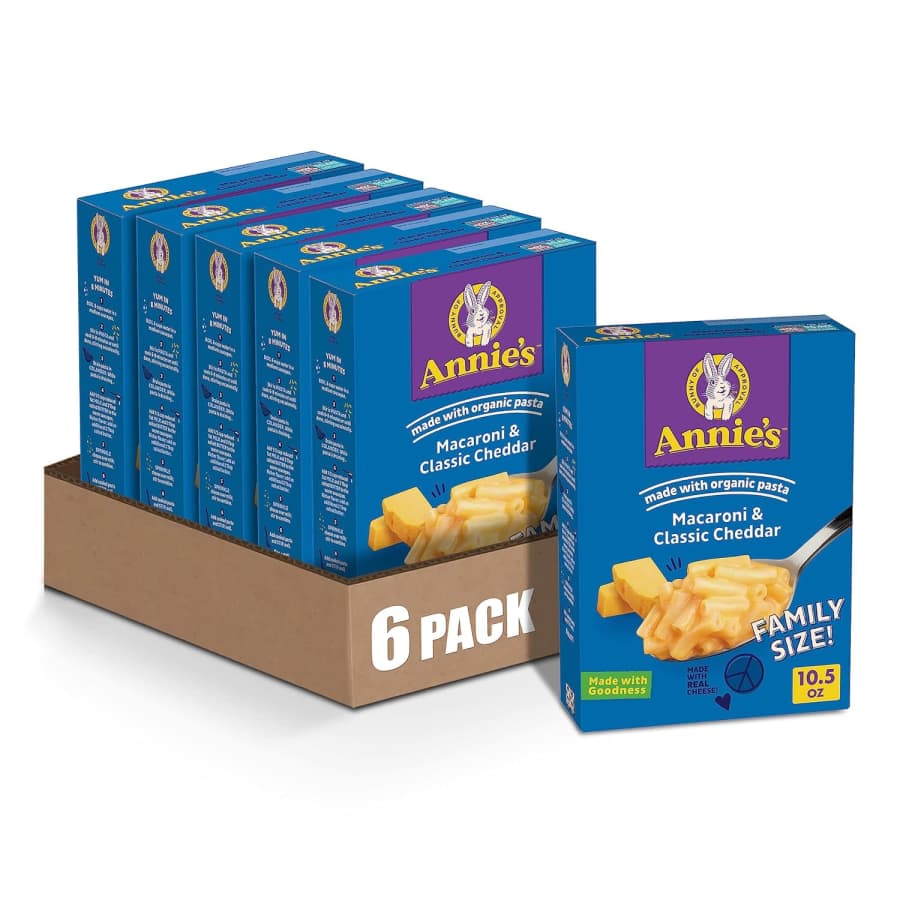 Annie's Macaroni and Classic Cheddar 10.5-oz. Box 6-Pack: $8.27 via Sub & Save Annie's Macaroni and Classic Cheddar 10.5-oz. Box 6-Pack: $8.27 via Sub & Save