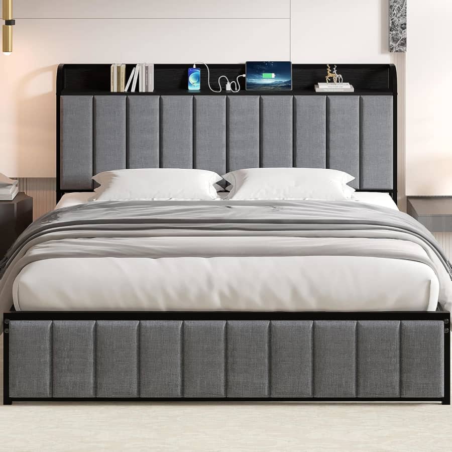 Vecelo Queen Bed Frame w/ Headboard with Charging Station: $94 Vecelo Queen Bed Frame w/ Headboard with Charging Station: $94