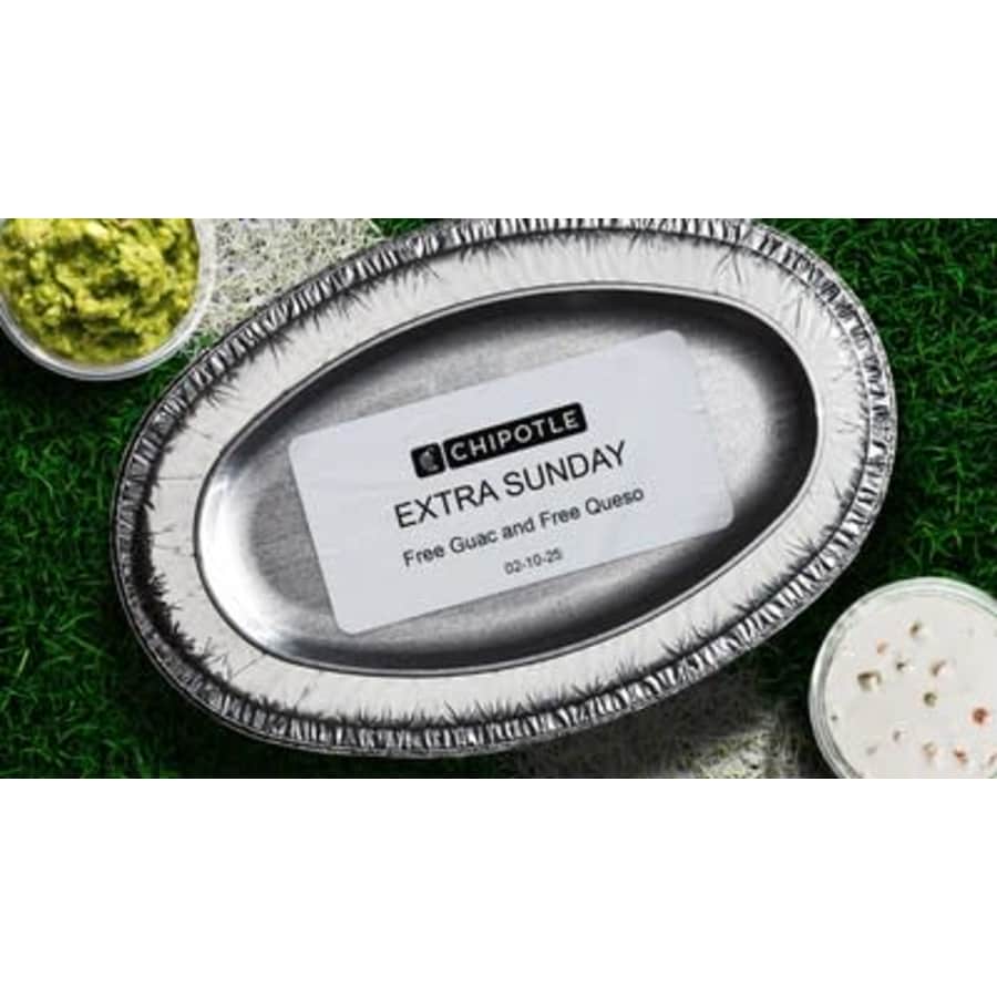 Chipotle Guac and Queso: Free w/ any entree on Feb 10th Chipotle Guac and Queso: Free w/ any entree on Feb 10th