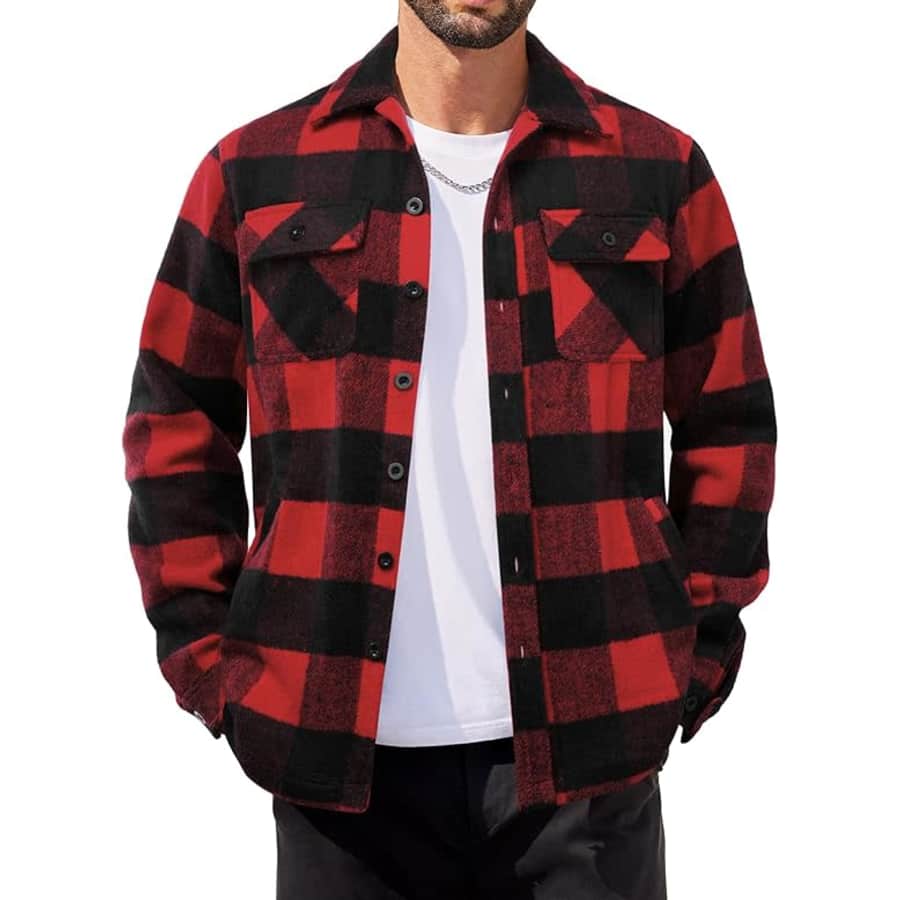 Coofandy Men's Long Sleeve Plaid Flannel Jacket: $23.09