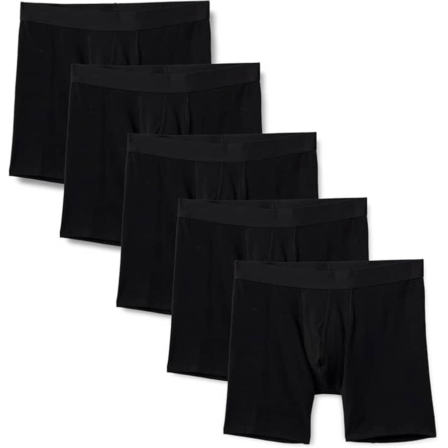Amazon Essentials Men's Cotton Jersey 7" Boxer Briefs 5-Pack: $15 Amazon Essentials Men's Cotton Jersey 7" Boxer Briefs 5-Pack: $15