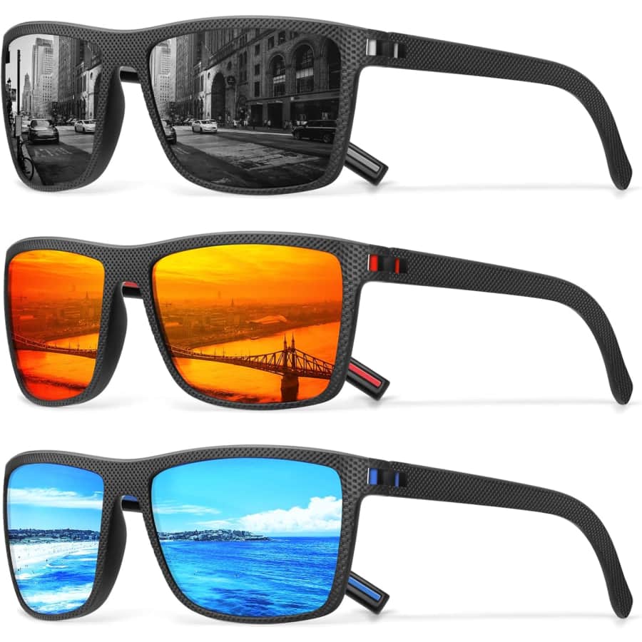 Men's Square Polarized Sunglasses 3-Pack: $9.99