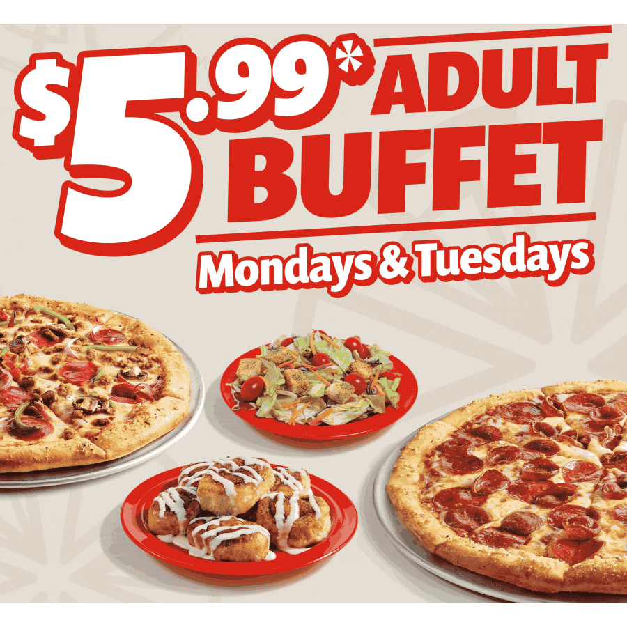Cici's Pizza Adult Buffet: $5.99 on Mondays and Tuesdays Cici's Pizza Adult Buffet: $5.99 on Mondays and Tuesdays