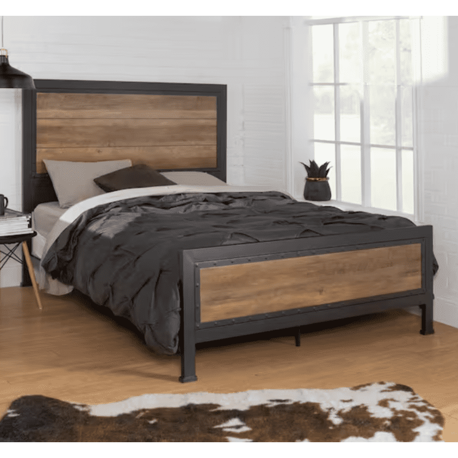 Walker Edison Furniture Company Queen Metal Bed Frame with Wood Accents: $384