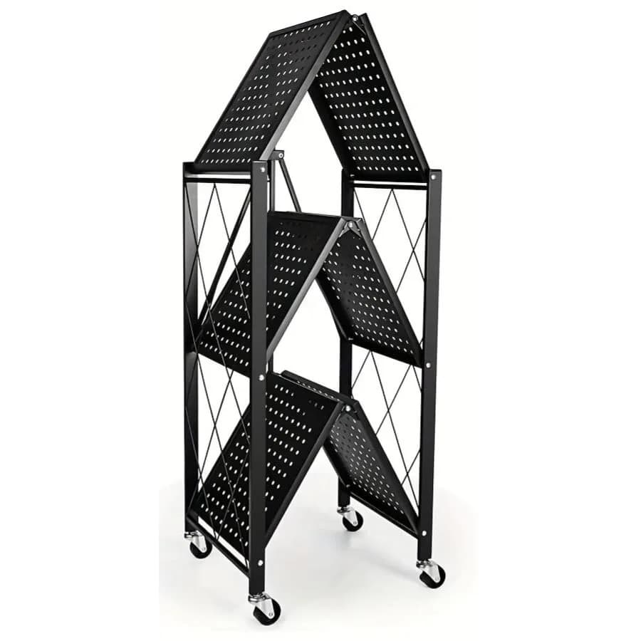 Heavy-Duty 750-lbs. 3-Tier Foldable Metal Storage Rack w/ Wheels: $20