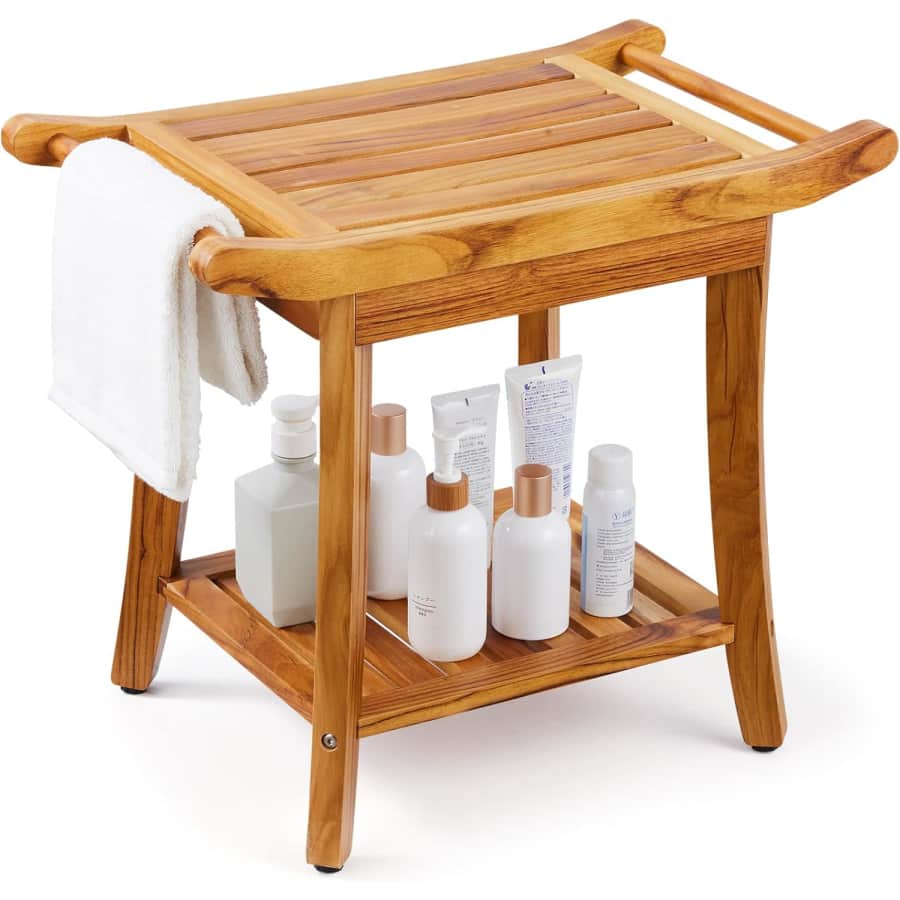 Vevor Teak Shower Bench with Handles: $57 Vevor Teak Shower Bench with Handles: $57