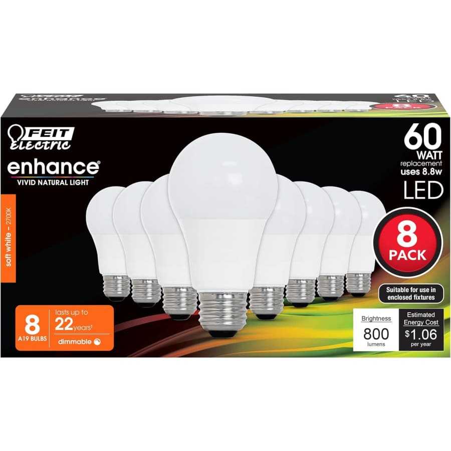 Feit Electric 8-Pack 60W Equivalent Dimmable LED Bulbs: $12.99