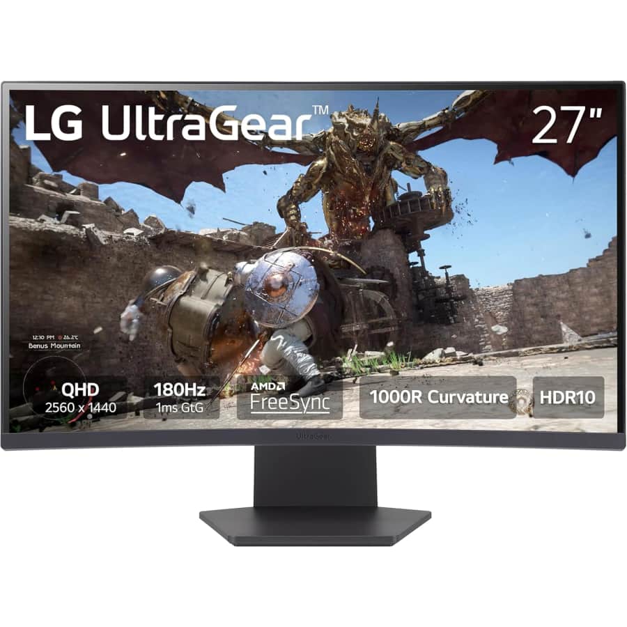 LG 27" 1440p HDR 180Hz FreeSync Curved LED Monitor: $157