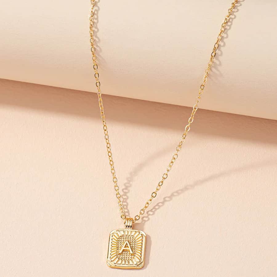 Golden NYC Jewelry 14K Gold Plating Medallion Square Initial Pendant Necklace: $13 Golden NYC Jewelry 14K Gold Plating Medallion Square Initial Pendant Necklace: $13