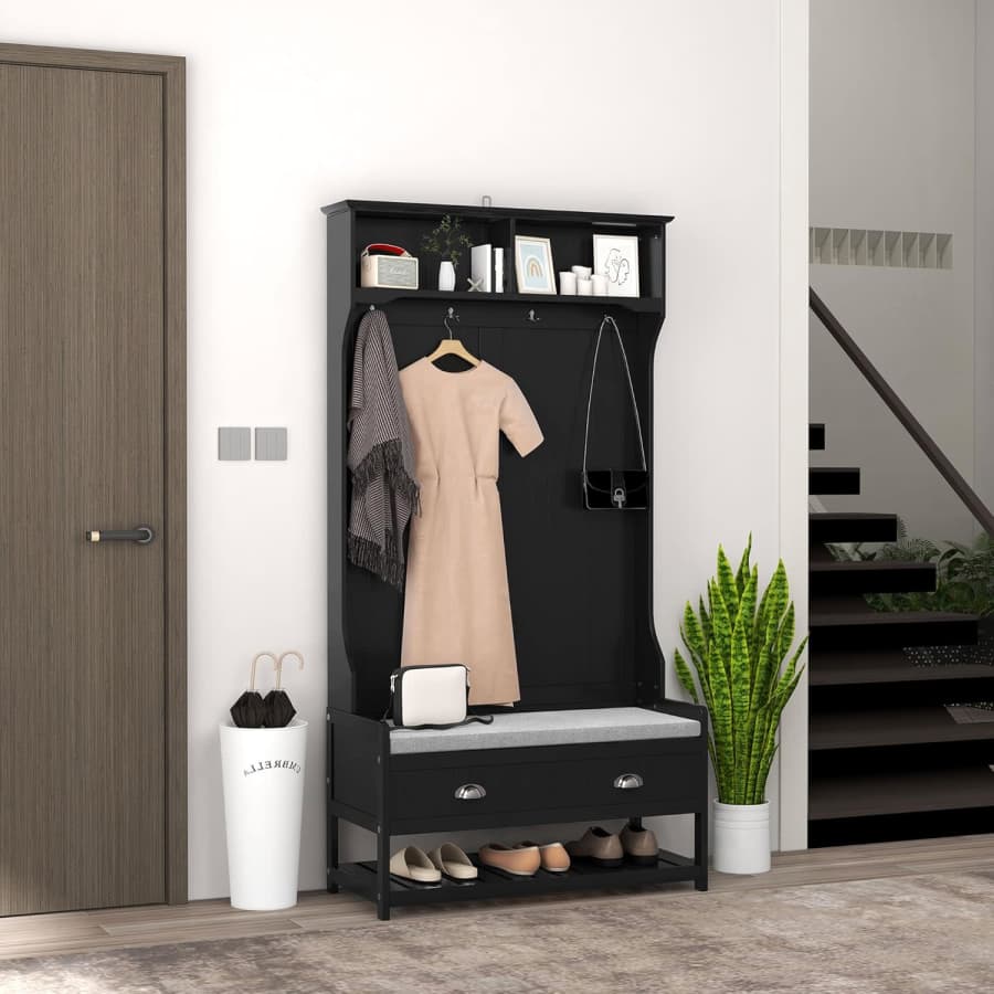 HomCom 3-in-1 Hall Tree Entryway Bench with Coat Rack: $130 HomCom 3-in-1 Hall Tree Entryway Bench with Coat Rack: $130