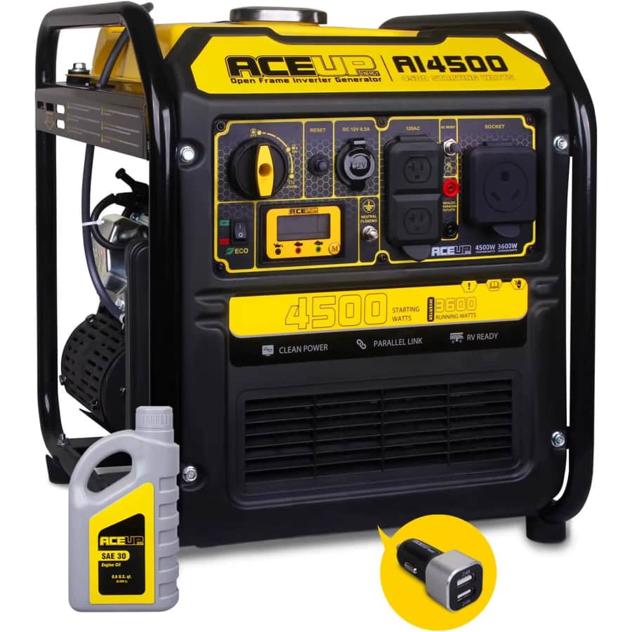 Aceup Energy 4,500W Open Frame Gas-Powered Inverter Generator: $299 Aceup Energy 4,500W Open Frame Gas-Powered Inverter Generator: $299