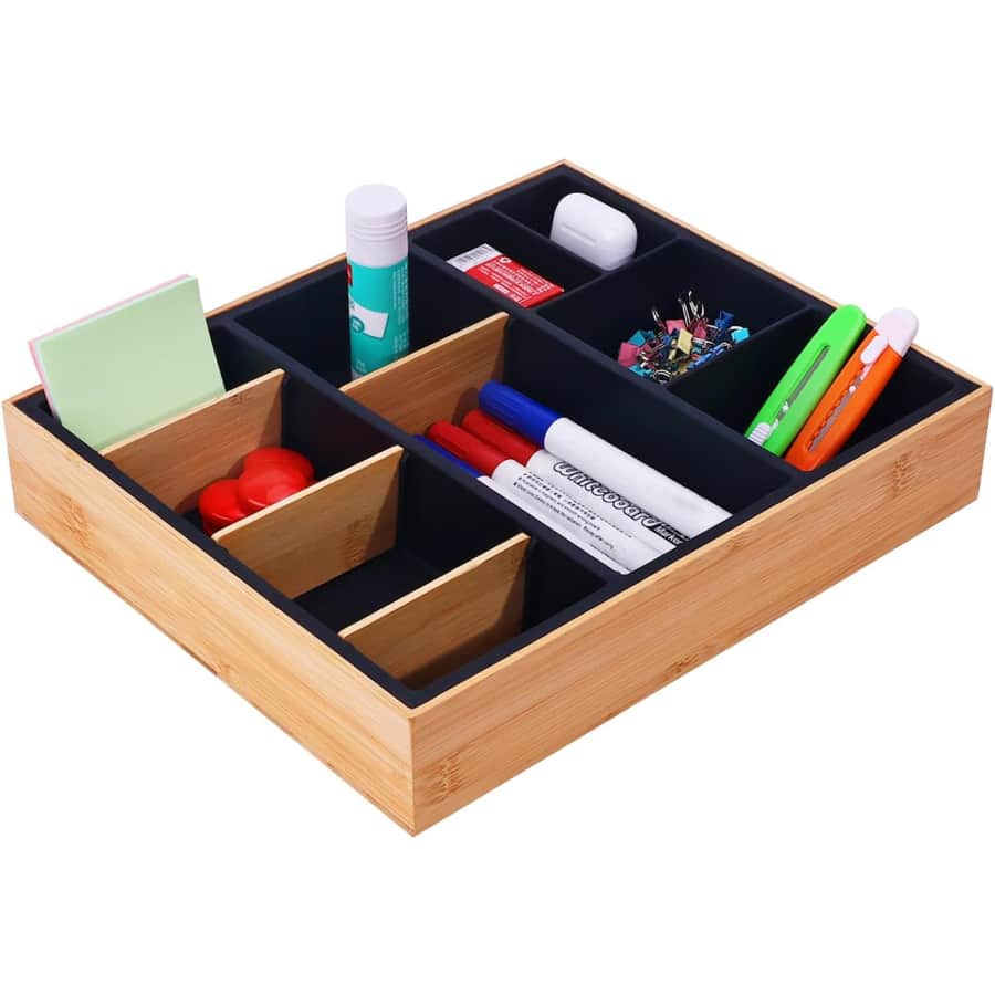 Bamboo Desk Drawer Organizer: $22 Bamboo Desk Drawer Organizer: $22