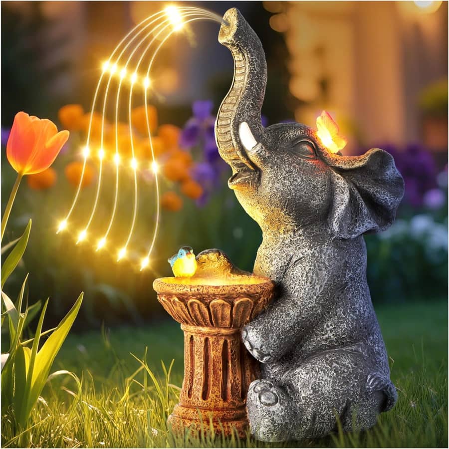 Dacoity 9.9" Solar-Powered Watering Elephant Statue w/ Lights: $9.89