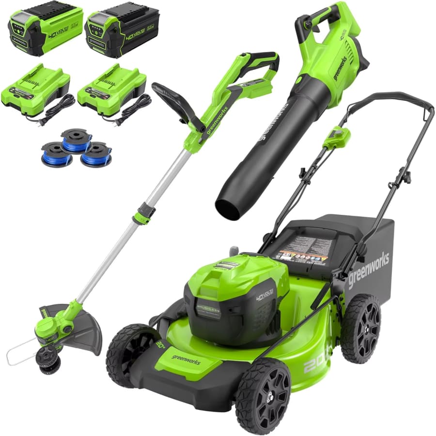 Greenworks 40V 20" Cordless Lawn Mower, Blower & 12" String Trimmer Kit: $408