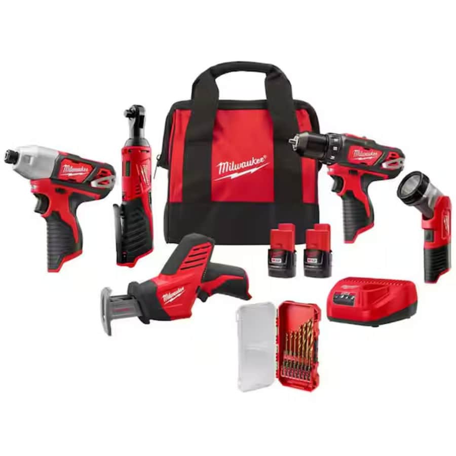 Milwaukee M12 12-Volt Cordless 5-Tool Combo Kit w/ Shockwave Titanium Bit Set: $218