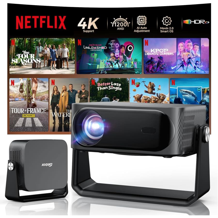 iSinbox 1200 ANSI AI Movin 2.0 4K Outdoor Projector w/ Wifi and Bluetooth: $99.99
