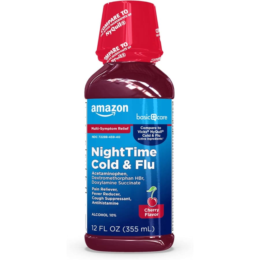 Amazon Basic Care 12-oz. Night Time Cold & Flu Liquid: $5.58 w/ Subscribe & Save Amazon Basic Care 12-oz. Night Time Cold & Flu Liquid: $5.58 w/ Subscribe & Save