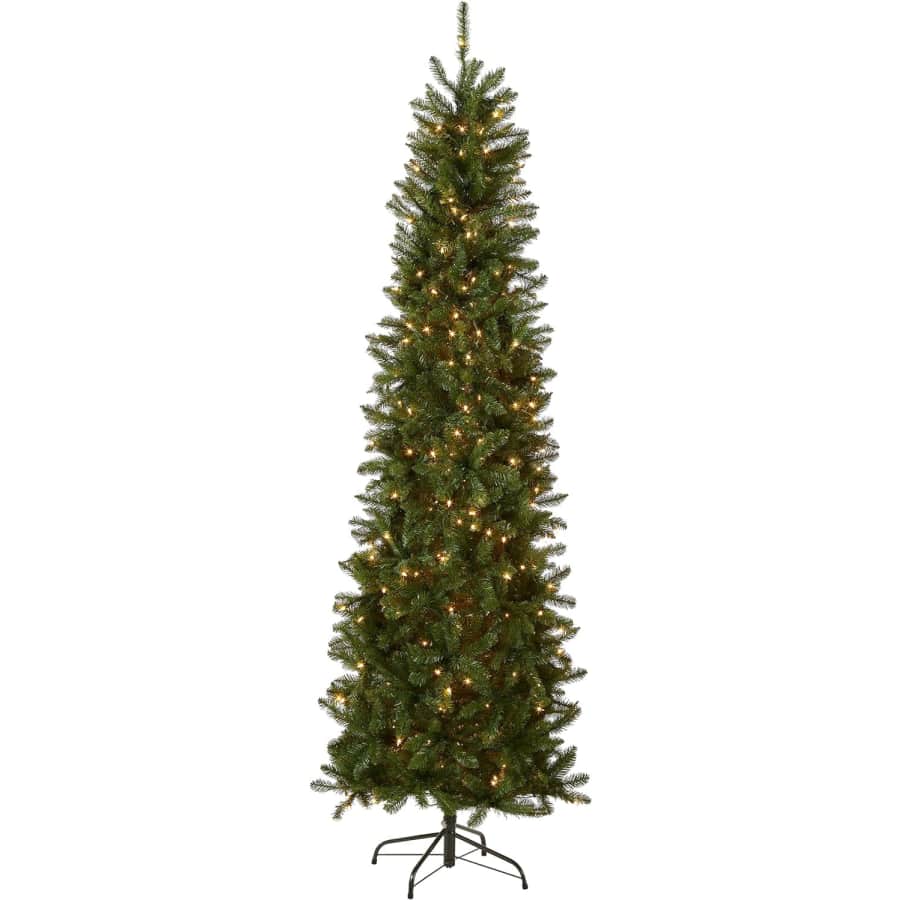 National Tree Company 9-Foot Pre-Lit Kingswood Fir Slim Artificial Christmas Tree: $100